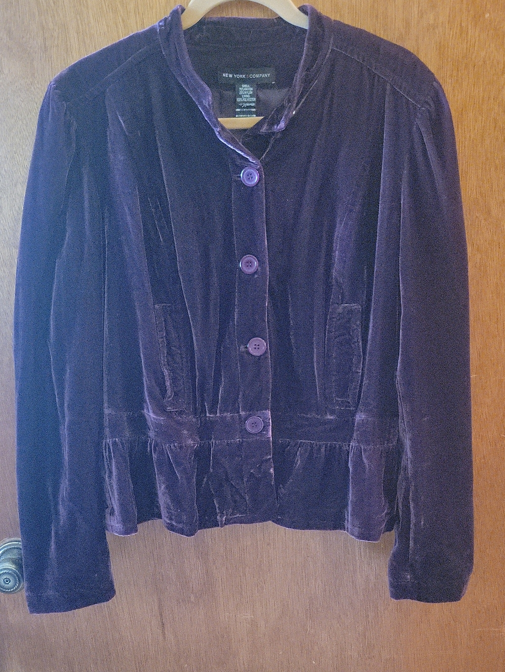 New York & Company Purple Velvet Button Jacket And Skirt
